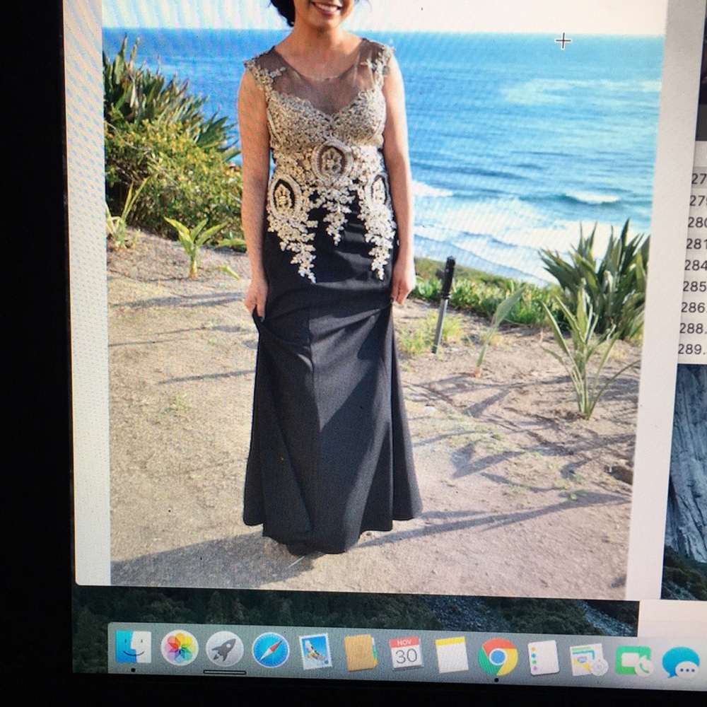 Black and gold prom dress